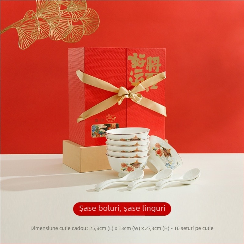 Set de veselă din ceramică cu boluri, farfurii și linguri — Yexin, material ceramic, stil modern minimalist, origine Chaozhou, seria Good Luck Arrives, prelucrare la comandă