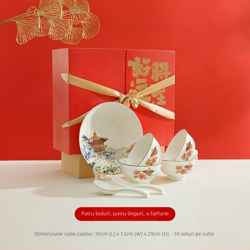 Set de veselă din ceramică cu boluri, farfurii și linguri — Yexin, material ceramic, stil modern minimalist, origine Chaozhou, seria Good Luck Arrives, prelucrare la comandă