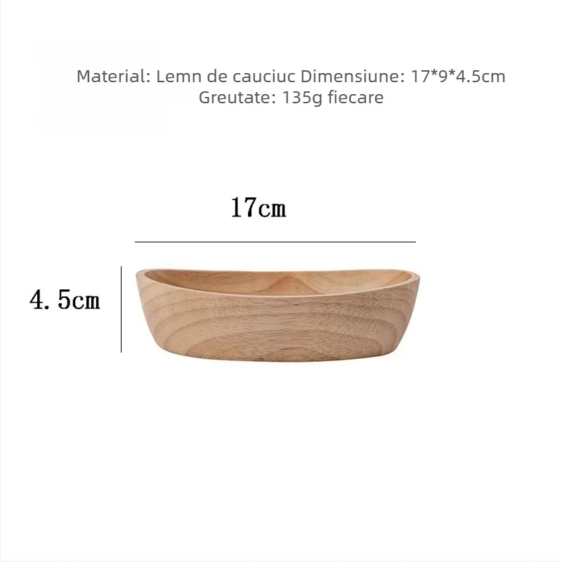 Vas de salată din lemn de cauciuc, în formă de barcă, eliptic, suprafață vopsită manual, imprimare logo disponibilă, stil Japonia și Coreea