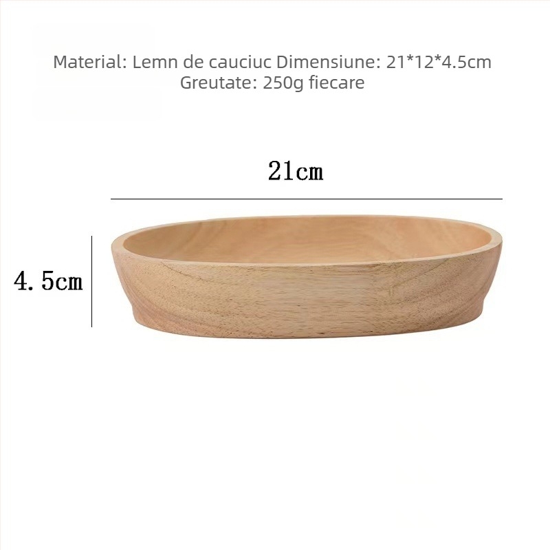 Vas de salată din lemn de cauciuc, în formă de barcă, eliptic, suprafață vopsită manual, imprimare logo disponibilă, stil Japonia și Coreea