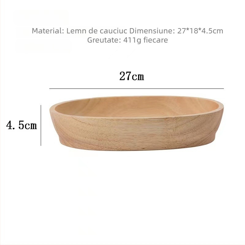 Vas de salată din lemn de cauciuc, în formă de barcă, eliptic, suprafață vopsită manual, imprimare logo disponibilă, stil Japonia și Coreea