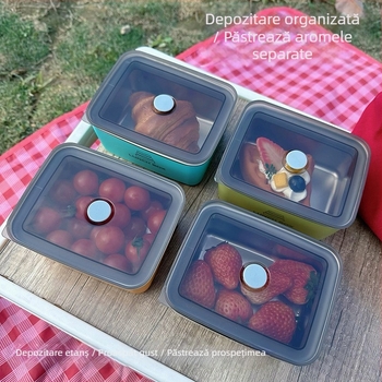 Cutie de depozitare din oțel inoxidabil, dreptunghiulară, 301–500 ml, compatibilă cu microunde, cu un singur strat