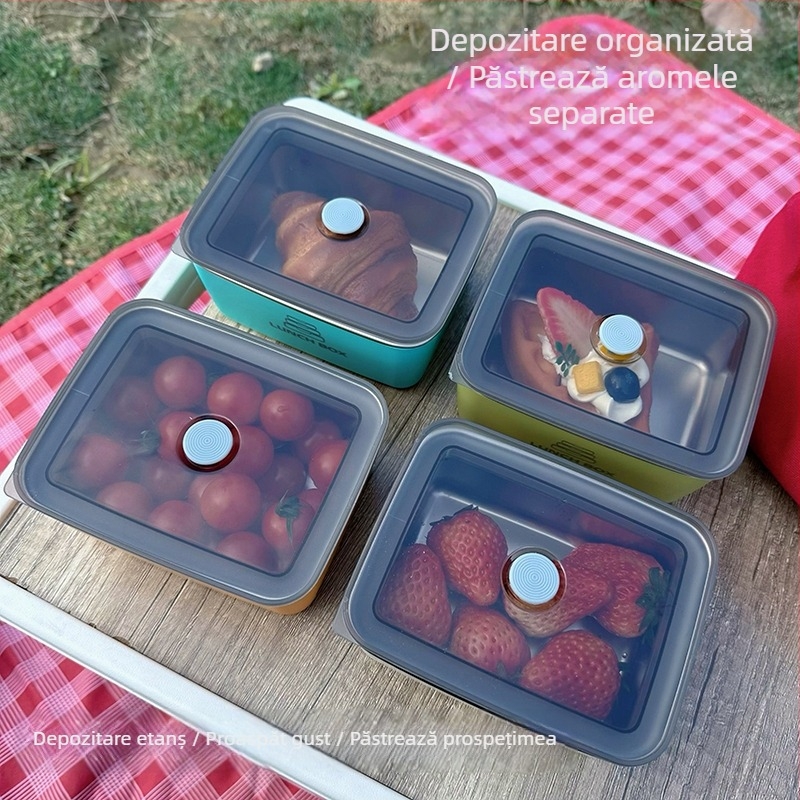 Cutie de depozitare din oțel inoxidabil, dreptunghiulară, 301–500 ml, compatibilă cu microunde, cu un singur strat
