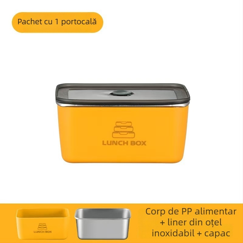 Cutie de depozitare din oțel inoxidabil, dreptunghiulară, 301–500 ml, compatibilă cu microunde, cu un singur strat