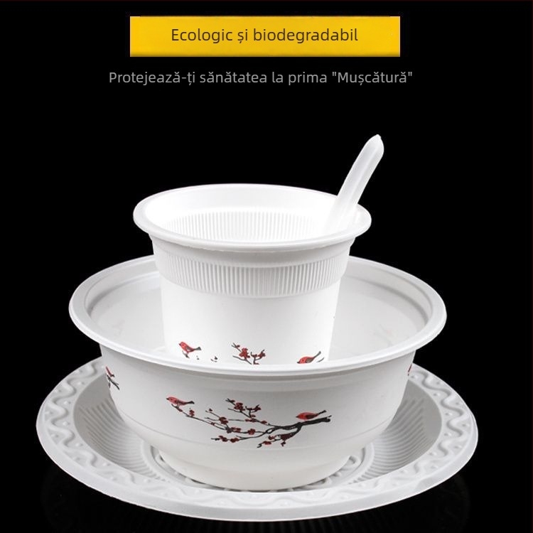 Set de veselă de unică folosință, ambalat individual, grosime îmbunătățită, set de patru piese, din plastic alimentar, pentru uz comercial și casnic