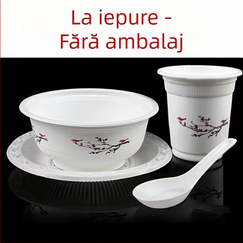 Set de veselă de unică folosință, ambalat individual, grosime îmbunătățită, set de patru piese, din plastic alimentar, pentru uz comercial și casnic