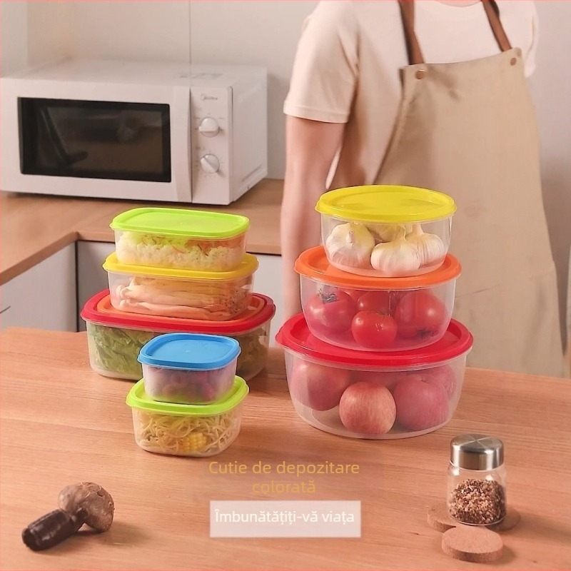 Cutie transparentă din plastic pentru conservare cu capac pentru frigider, în forme rotundă, pătrată și dreptunghiulară, păstrează alimentele proaspete