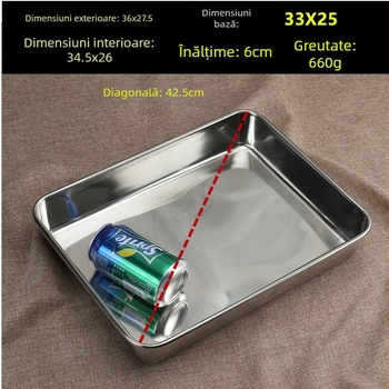 Tavă dreptunghiulară din oțel inoxidabil, groasă, pentru utilizare la tarabe, potrivită pentru deserturi cu jeleu, prăjituri aburite, coacere, feluri reci și preparate gătite