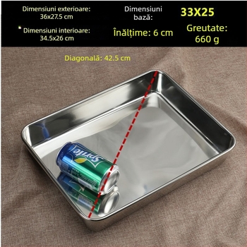 Tavă dreptunghiulară din oțel inoxidabil, groasă, pentru utilizare la tarabe, potrivită pentru deserturi cu jeleu, prăjituri aburite, coacere, feluri reci și preparate gătite