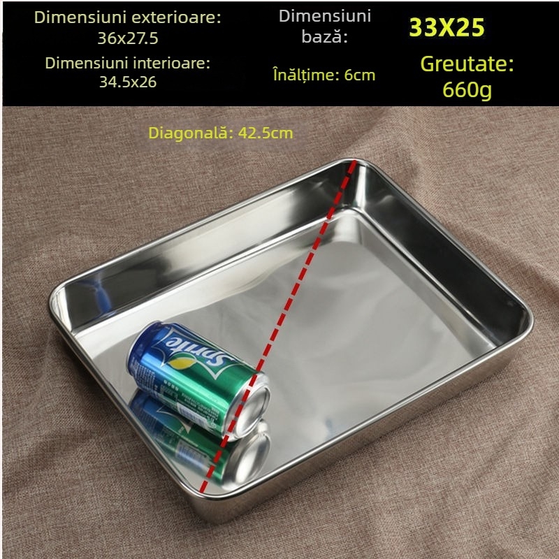 Tavă dreptunghiulară din oțel inoxidabil, groasă, pentru utilizare la tarabe, potrivită pentru deserturi cu jeleu, prăjituri aburite, coacere, feluri reci și preparate gătite