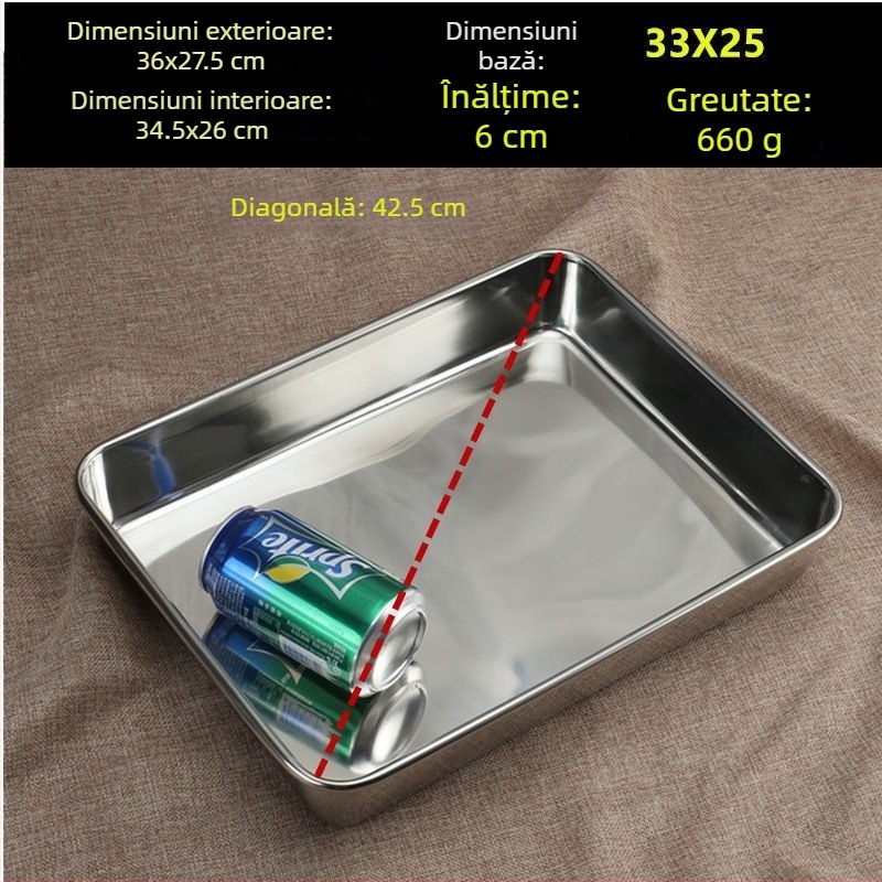 Tavă dreptunghiulară din oțel inoxidabil, groasă, pentru utilizare la tarabe, potrivită pentru deserturi cu jeleu, prăjituri aburite, coacere, feluri reci și preparate gătite