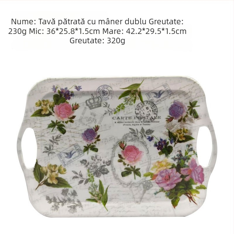 Tavă de servire din melamină, dreptunghiulară — model monocrom, imprimare logo disponibilă, cuptor cu microunde indisponibil