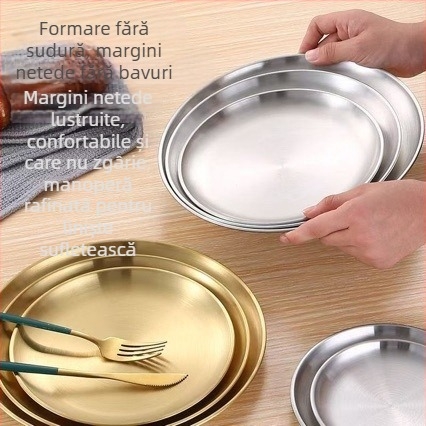 Farfurie rotundă din oțel inoxidabil, farfurie pentru barbecue coreean, farfurie pentru fructe, farfurie pentru prăjituri, farfurie pentru oase, tavă retro, veselă