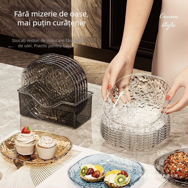 Farfurie rotundă din plastic pentru oase și gustări, design simplu, unicolor, nu este potrivită pentru cuptorul cu microunde
