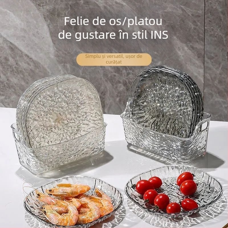Farfurie rotundă din plastic pentru oase și gustări, design simplu, unicolor, nu este potrivită pentru cuptorul cu microunde
