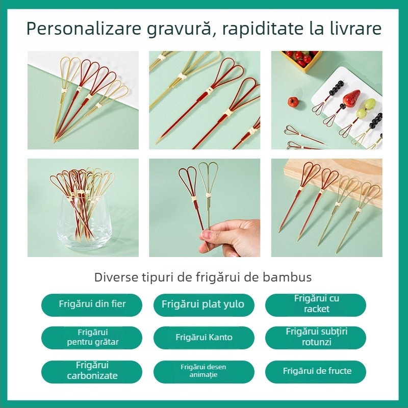 Furculiță de fructe din bambus, stil modern minimalist, sigură pentru copii, calitate premium, lansare primăvara 2025