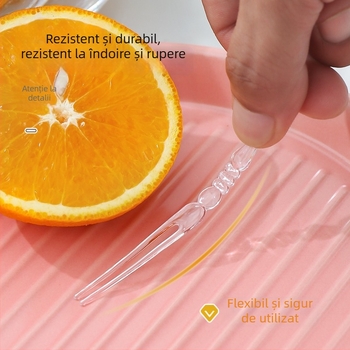Furculiță de fructe din plastic, unică folosință, grad comestibil – pentru fructe și prăjituri, design modern minimalist