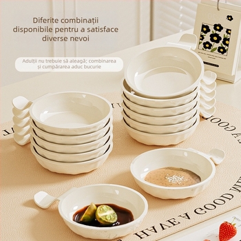 Farfurie rotundă din plastic pentru sosuri, compatibilă cu microundele, design minimalist modern, posibilitatea imprimării logo-ului