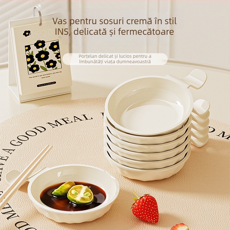 Farfurie rotundă din plastic pentru sosuri, compatibilă cu microundele, design minimalist modern, posibilitatea imprimării logo-ului