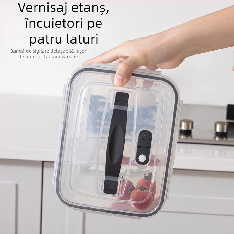 Cutie dublă pentru păstrarea prospețimii cu coș de scurgere pentru fructe și legume, capacitate 2,1–3 L, silicon alimentar, etanș cu capac