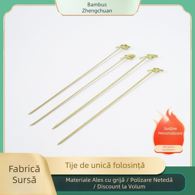 Scobitori de fructe de unică folosință, bețe de bambus cu nod floral, împletite natural, 100 bucăți pe pachet