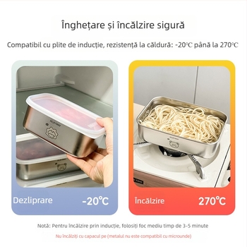 Cutie de depozitare a alimentelor din oțel inoxidabil 304 cu capac – pătrată, 301–500 ml, cutie de prânz etanșă, model Familia Urșilor