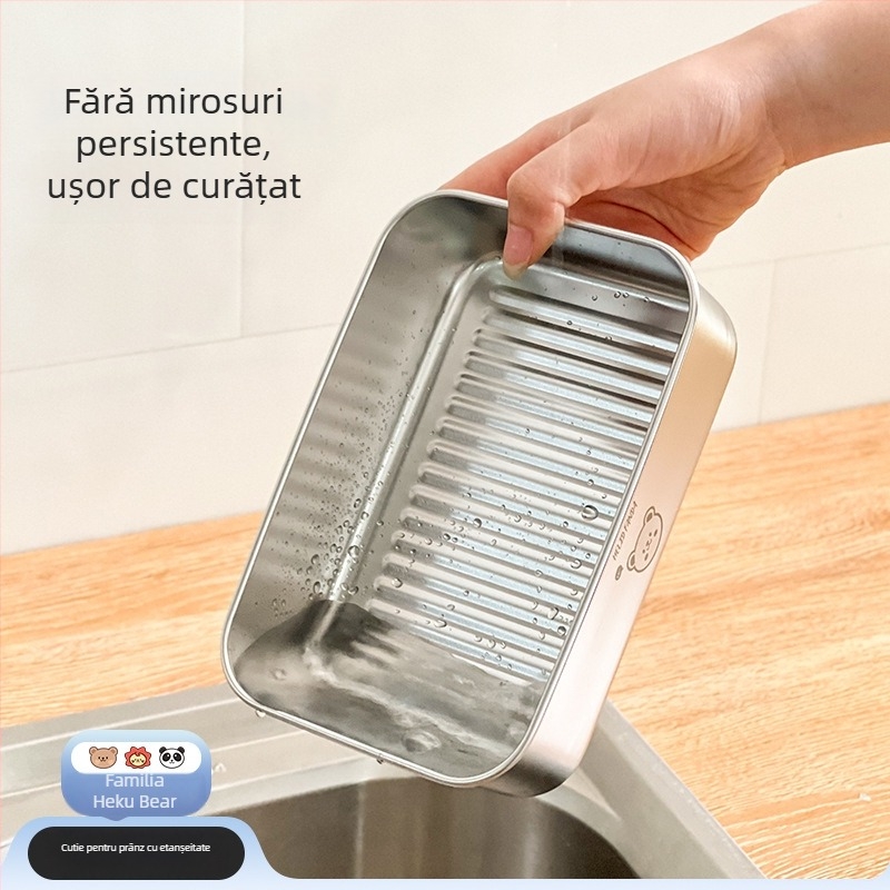 Cutie de depozitare a alimentelor din oțel inoxidabil 304 cu capac – pătrată, 301–500 ml, cutie de prânz etanșă, model Familia Urșilor