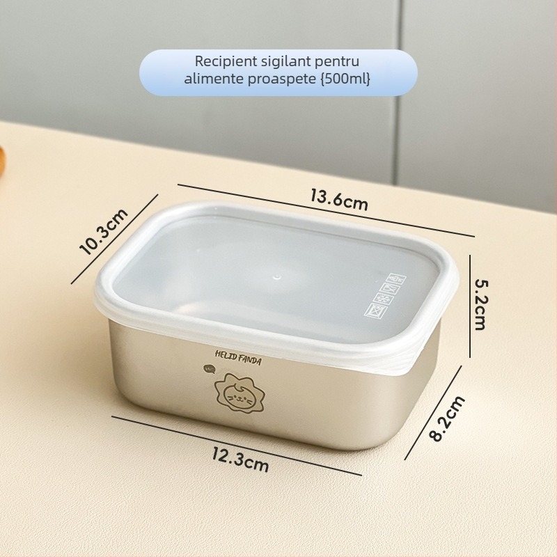 Cutie de depozitare a alimentelor din oțel inoxidabil 304 cu capac – pătrată, 301–500 ml, cutie de prânz etanșă, model Familia Urșilor