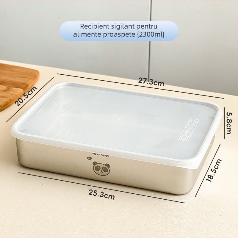Cutie de depozitare a alimentelor din oțel inoxidabil 304 cu capac – pătrată, 301–500 ml, cutie de prânz etanșă, model Familia Urșilor