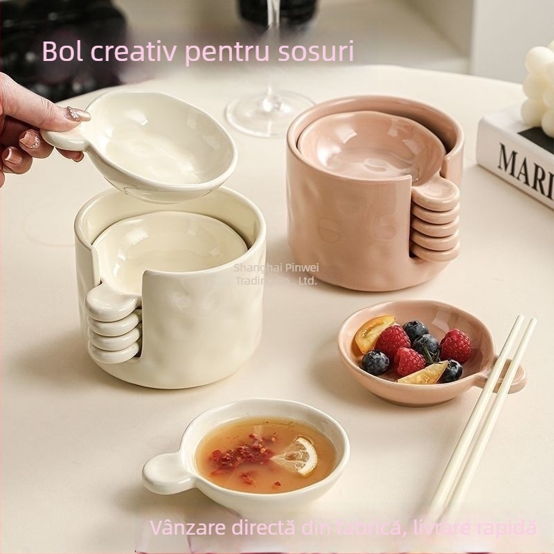 Vas ceramic pentru sos crem cu set de depozitare și suport pentru bețișoare, bol pentru dip gros și rezistent la temperatura, design creativ