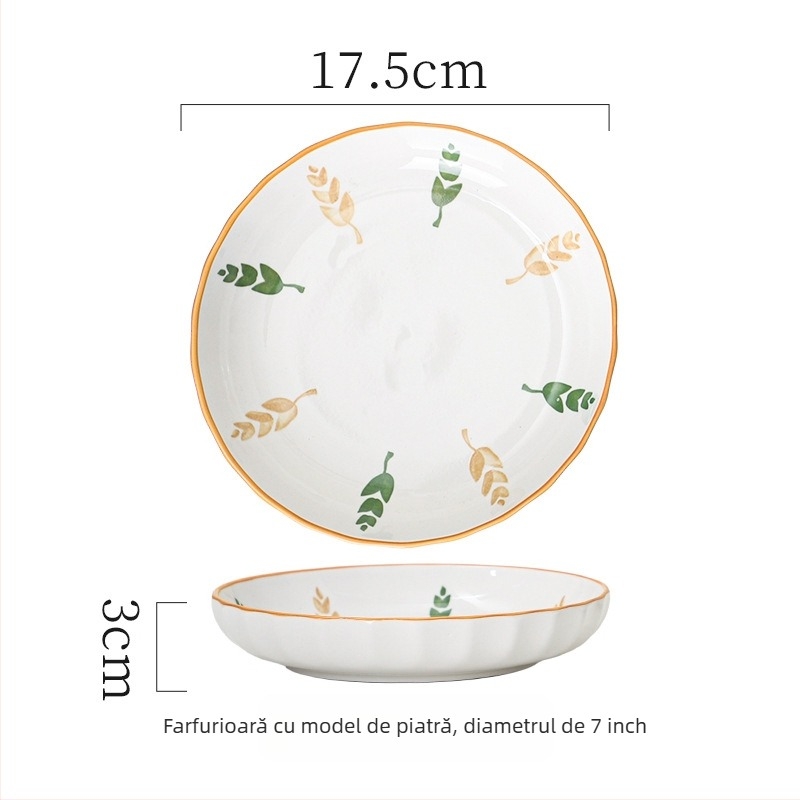 Set ceramic de veselă de masă (farfurii și boluri) – stil chinezesc, design simplu, motiv norocos, farfurii universale