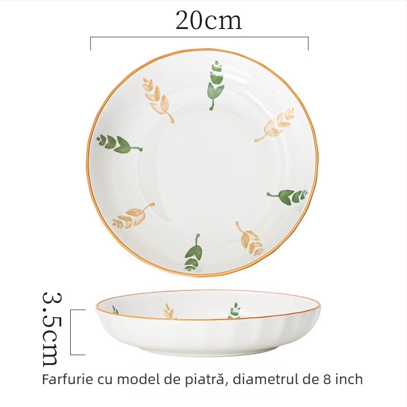 Set ceramic de veselă de masă (farfurii și boluri) – stil chinezesc, design simplu, motiv norocos, farfurii universale