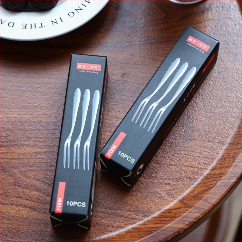 Set tacâmuri pentru fructe și desert, stil european minimalist, lux modest, 10 bucăți (Material: oțel inoxidabil; Stil: minimalist modern; Brand: Hepburn wood style; Categoria: furculițe pentru fructe; Calitate: produs premium)