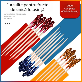 Furculiță de fructe din bambus cu logo imprimat, Brand Two, pentru copii, fotografie reală