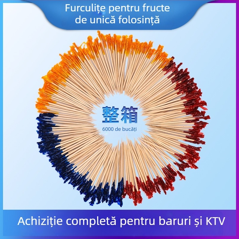 Furculiță de fructe din bambus cu logo imprimat, Brand Two, pentru copii, fotografie reală