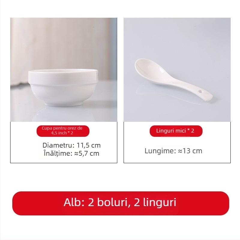 Set de veselă din porțelan pentru masă — boluri, farfurii și bețișoare, design simplu, stil nou chinezesc