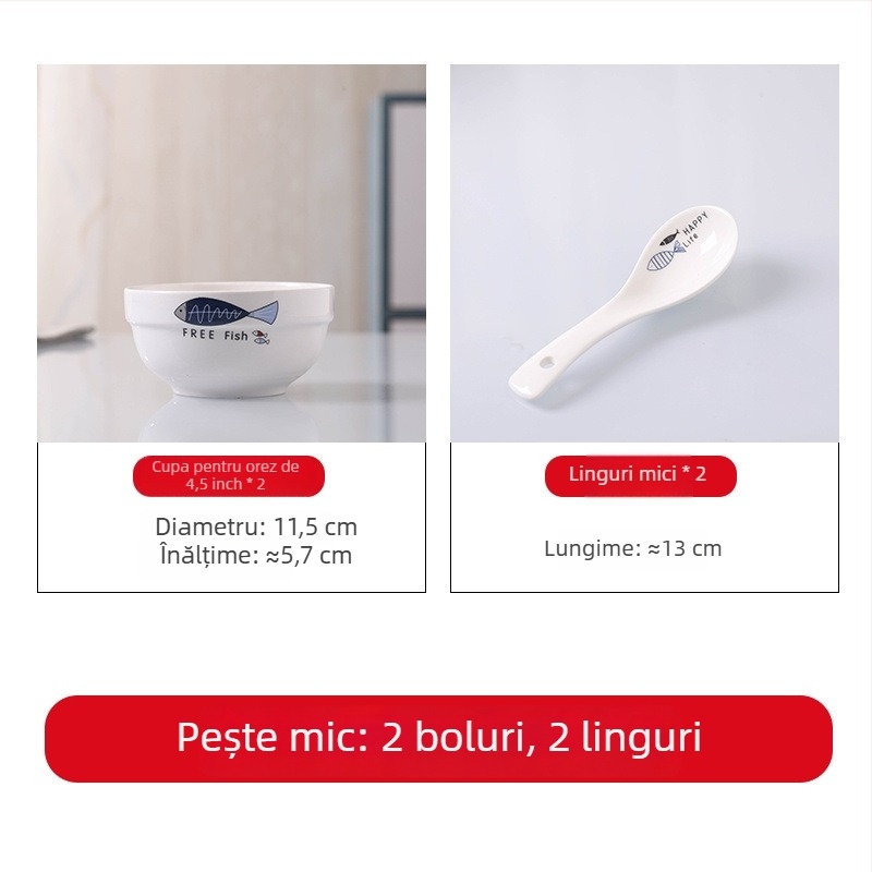 Set de veselă din porțelan pentru masă — boluri, farfurii și bețișoare, design simplu, stil nou chinezesc