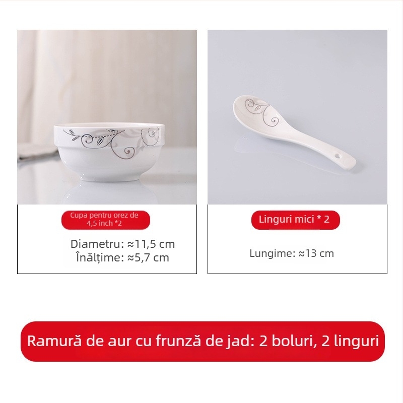 Set de veselă din porțelan pentru masă — boluri, farfurii și bețișoare, design simplu, stil nou chinezesc