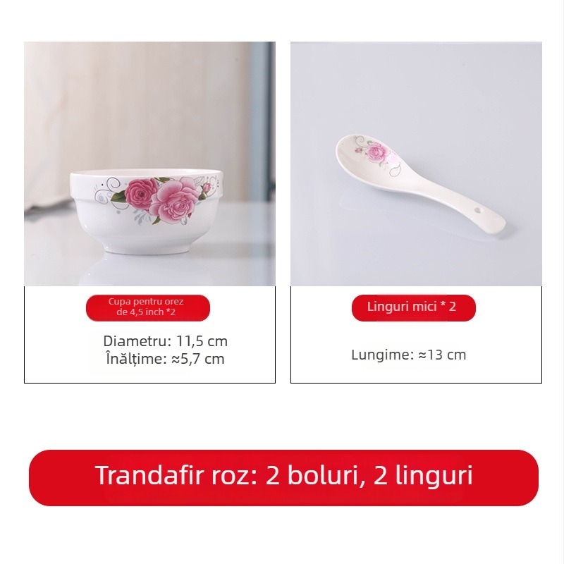 Set de veselă din porțelan pentru masă — boluri, farfurii și bețișoare, design simplu, stil nou chinezesc