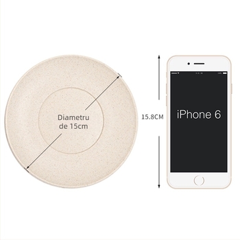 Set de farfurioare din paie de grâu, formă rotundă, compatibil cu microundele, logo imprimat, personalizare disponibilă