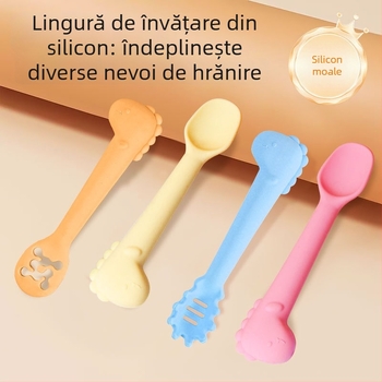 Linguriță de hrănire pentru bebeluși, silicon alimentar, design cu dinozaur, pentru bebeluși peste 6 luni, set de 1, greutate 20 g
