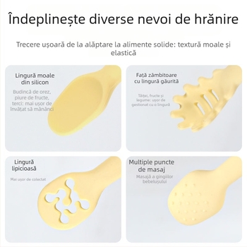 Linguriță de hrănire pentru bebeluși, silicon alimentar, design cu dinozaur, pentru bebeluși peste 6 luni, set de 1, greutate 20 g