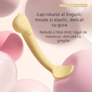 Linguriță de hrănire pentru bebeluși, silicon alimentar, design cu dinozaur, pentru bebeluși peste 6 luni, set de 1, greutate 20 g