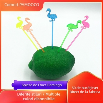 Furculițe de fructe cu design flamingo – plastice, de unică folosință, 50 de bucăți/set, decor pentru cocktailuri, fructe și deserturi