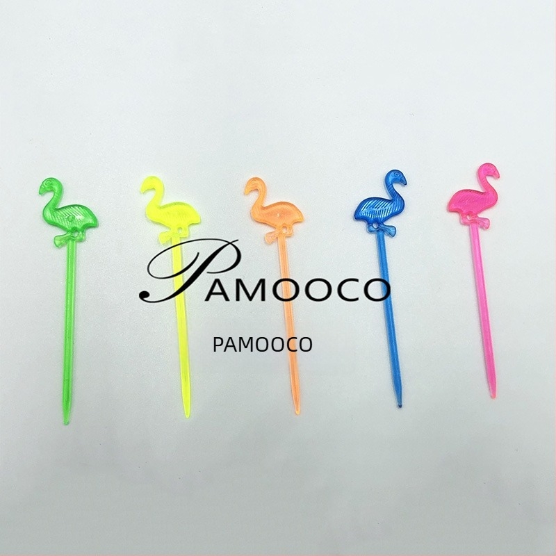 Furculițe de fructe cu design flamingo – plastice, de unică folosință, 50 de bucăți/set, decor pentru cocktailuri, fructe și deserturi