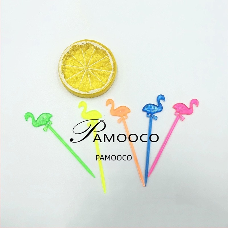 Furculițe de fructe cu design flamingo – plastice, de unică folosință, 50 de bucăți/set, decor pentru cocktailuri, fructe și deserturi