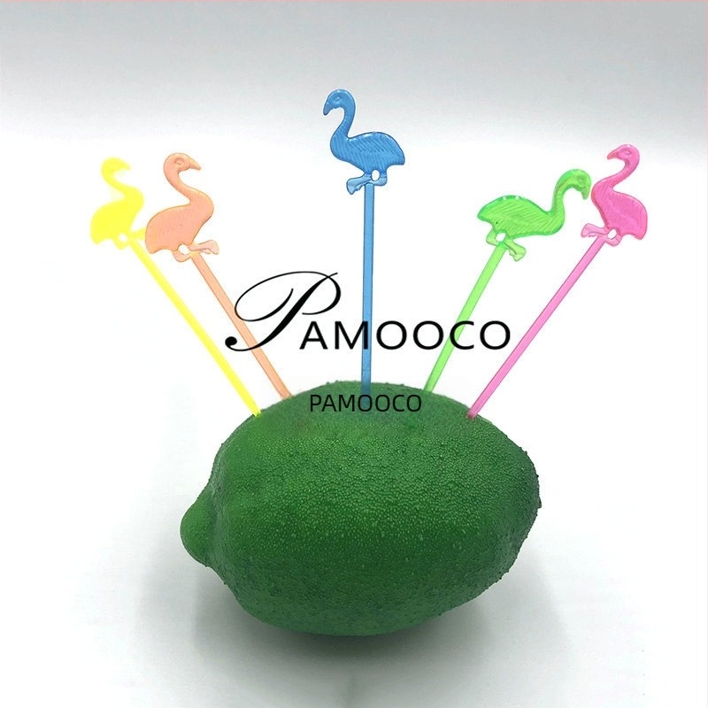 Furculițe de fructe cu design flamingo – plastice, de unică folosință, 50 de bucăți/set, decor pentru cocktailuri, fructe și deserturi
