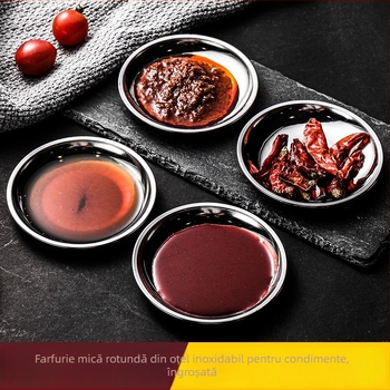 Farfurie rotundă din oțel inoxidabil 201, compatibilă cu microunde, finisaj dublu: o parte lustruită, cealaltă lucioasă, imprimare logo și personalizare disponibile