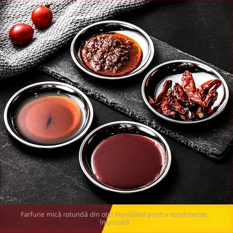 Farfurie rotundă din oțel inoxidabil 201, compatibilă cu microunde, finisaj dublu: o parte lustruită, cealaltă lucioasă, imprimare logo și personalizare disponibile