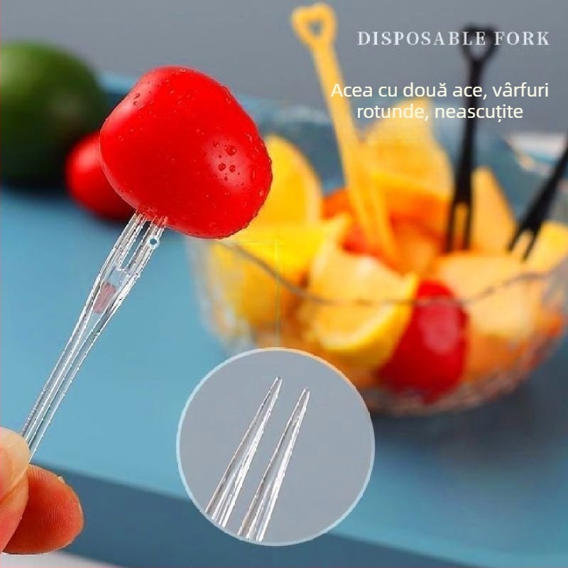 Furculițe de fructe din plastic, de unică folosință, mici furculițe pentru desert, transparente, ambalate individual